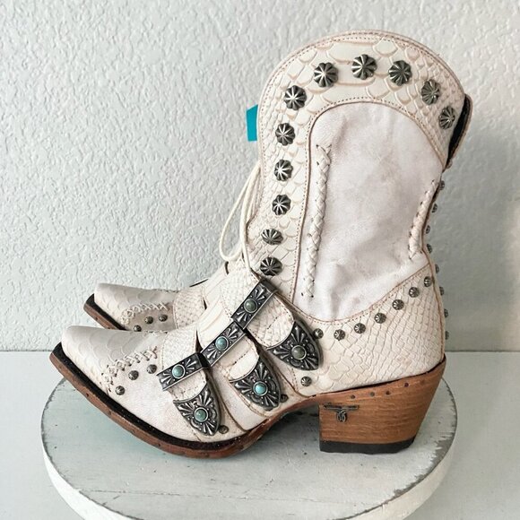 Lane SHOWDOWN Womens White Cowboy Boots 8 Short Western Cowgirl Lace-up Bootie - Picture 4 of 11